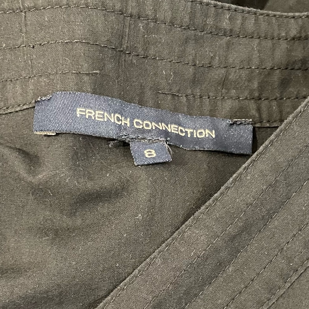 French Connection cotton dress midi black wrap top self tie waist ladies size 8 - Picture 5 of 5